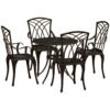 Outsunny 5 Pieces Garden Dining Set for 4, Cast Aluminium Outdoor Dining Set with 4 Armchairs and Round Dining Table with Parasol Hole, Garden Furniture Set, Bronze Tone