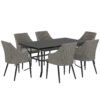 Outsunny 6 Seater Rattan Dining Set with Cushions, Garden Furniture Set with Armchairs, Rectangle Slatted Table Top, Steel Frame, Parasol Hole, Wicker Outdoor Furniture for Patio, Balcony, Grey