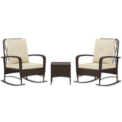 Outsunny Three-Piece Rocking Chair Rattan Bistro Set - Brown