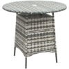 Outsunny Wicker Garden Rattan Table, Patio Furniture Outdoor Coffee Table with Umbrella Hole and Tempered Glass Top, Grey