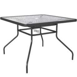 Outsunny Square Garden Dining Table with Tempered Glass Top & Umbrella Hole, 100 x 100 cm