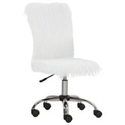 HOMCOM Plush Office Desk Chair, Modern Armless Swivel Vanity Chair with Adjustable Height for Home Office, Bedroom, Living Room, White