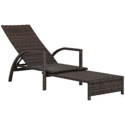 Outsunny Reclining Rattan Lounger, with Extending Footrest - Brown