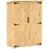 Outsunny Wooden Garden Storage Shed, Tool Storage Cabinet with Asphalt Roof and 2 Shelves for Garden Tools, Equipment, Outdoor Tool Shed with Double Doors, Natural