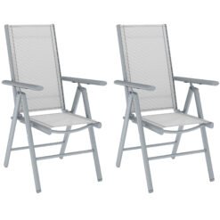 Outsunny Set of Two Aluminium Folding Chairs - Light Grey