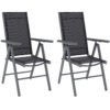 Outsunny Set of 2 Folding Garden Chairs, Aluminium Frame Outdoor Dining Chairs with Breathable Mesh Back and Seat, Garden Folding Chair Set with Armrests for Balcony, Dark Grey