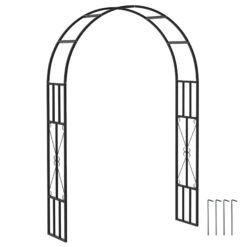 Outsunny Steel Garden Arch, 2.2m High x 1.5m Wide Metal Garden Trellis for Climbing Plants Roses Wisteria Vines, Outdoor Wedding Arch for Bridal Party Ceremony Decoration, Black