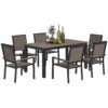 Outsunny 6 Seater Garden Dining Set with Stackable Chairs, Aluminium Frame, Rectangular Plastic Top, Garden Furniture Set, Outdoor Dining Table and Chairs for Patio, Balcony, Poolside, Brown
