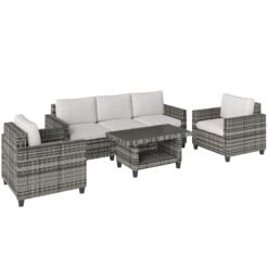 Outsunny Six-Piece Modular Rattan Sofa Set - Light Grey