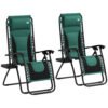 Outsunny Zero Gravity Lounger Chair Set of 2, Folding Reclining Patio Chair with Padded Seat, Cup Holder, Soft Cushion and Headrest for Poolside, Camping, Green