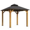 Outsunny 3x(3)M Outdoor Hardtop Gazebo Canopy with 2-Tier Roof and Solid Wood Frame, Outdoor Patio Shelter for Patio, Garden, Grey