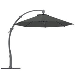 Outsunny 3(m) Garden Cantilever Parasol, Round Overhanging Umbrella with Crank Handle, Cross Base, Aluminium Frame and 360 Rotation, Banana Patio Umbrella for Outdoor Sun Shade, Grey
