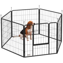 PawHut 6 Panels Dog Playpen, Portable Detachable Puppy Pen with Door, for Medium Dogs, 80cm High, Grey