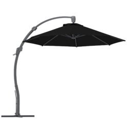 Outsunny 3(m) Garden Cantilever Parasol, Round Overhanging Umbrella with Crank Handle, Cross Base, Aluminium Frame and 360 Rotation, Banana Patio Umbrella for Outdoor Sun Shade, Black