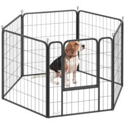 PawHut Six-Panel Dog Playpen with Door, for Medium Dogs, Indoors, Outdoors, 80cm Tall, Black