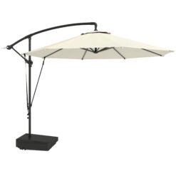 Outsunny 3(m) Garden Cantilever Parasol with Fillable Base up to 90kg, Wind Protection Strap, Cover, Round Banana Hanging Umbrella with Crank Handle and Tilt, UPF50+ Patio Umbrella, Cream