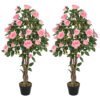 HOMCOM Set of Two Faux Rose Plants, with Pots