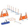 PawHut Seven-Piece Dog Agility Equipment Set with Weave Poles, Jump Ring, Hurdle, Pause Box, Carry Bag, Orange