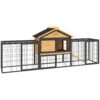 PawHut Wooden Rabbit Hutch Outdoor with Steel Run, Wooden Guinea Pig Cage with Removable Plastic Tray, Asphalt Roof, Ramp
