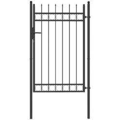 Outsunny Galvanised Steel Garden Gate, Outdoor Fence Gate Security Barrier with Lock, Keys and Handle, Outdoor Entrance Way Door with Classic Finials, 105 x 204 cm, Black
