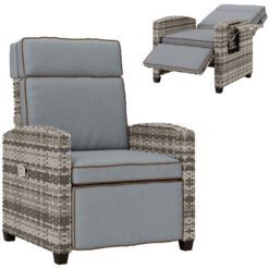 Outsunny 145 Reclining Rattan Armchair, with Footrest - Mixed Grey/Grey