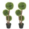 HOMCOM Decorative Artificial Trees Boxwood Ball Topiary Trees Set of 2 in Pot, Fake Plants for Home Indoor Outdoor Decor