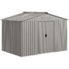 Outsunny Garden Storage Shed, Metal Outdoor Storage Shed House with Foundation Kit, Ventilation, Doors, 9 x 6FT, Grey