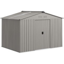 Outsunny Garden Storage Shed, Metal Outdoor Storage Shed House with Foundation Kit, Ventilation, Doors, 9 x 6FT, Grey
