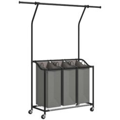 HOMCOM 3x 42L Laundry Basket Unit, with Hanging Rail - Black/Grey