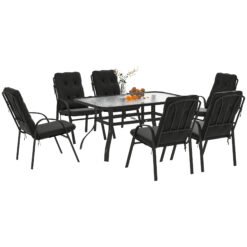 Outsunny Seven-Piece Garden Dining Set with Cushions - Black