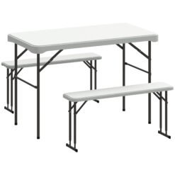Outsunny Three-Piece Folding Picnic Table and Bench Set - White