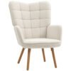 HOMCOM Modern Accent Chair, Upholstered Tufted Wingback Armchair with Seat Padding, Teddy Fleece Leisure Lounge Bedroom Chair with Wood Legs, Cream White