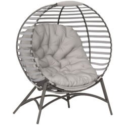 Outsunny Egg Chair with Cushion & Side Pocket - Light Grey