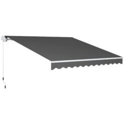 Outsunny 3 x 2.5m Garden Patio Manual Awning, Retractable Canopy Sun Shade Shelter with Fittings and Crank Handle, Dark Grey