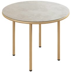 Outsunny Round Coffee Table, Modern End Side Table with Faux Marble Tempered Glass Top, Steel Frame for Living Room, Bedroom, Office, Beige