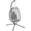Outsunny Rattan Hanging Egg Chair, Foldable Wicker Hammock Swing Chair with Cushion, Stand, Adjustable Height, Head Pillow, Steel Frame for Garden Patio Indoor Outdoor, Light Grey