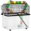 PawHut Two-Tier Hamster Cage with 31cm Deep Tray, Tube System, Water Bottle, Ramp, Feeding Bowl, Multicoloured