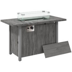 Outsunny 50,000 BTU Gas Fire Pit Table with Cover and Glass Screen - Dark Grey