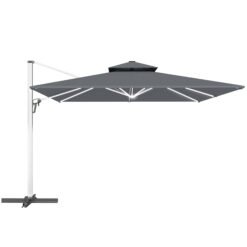 Outsunny 3(m) Garden Cantilever Parasol with Solar LED Lights, Cross Base, 360 Rotation, Crank Handle and Tilt, Grey