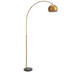 HOMCOM 167cm Arc Floor Lamp for Living Room, Modern Adjustable Standing Lamp with Foot Switch, Faux Black Marble Base and Bell Shade for Home Offices, Bedrooms, Gold Tone
