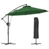 Outsunny 3(m) Garden Cantilever Parasol with Cover and Wind Protection Strap, Round Overhanging Umbrella with Crank Handle and Tilt, Banana Patio Umbrella for Outdoor Sun Shade, UPF50+, Green