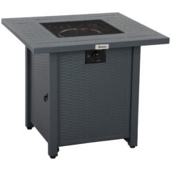 Outsunny Rattan-style Propane Gas Fire Pit Table with 40,000 BTU Burner, Square Smokeless Firepit Patio Heater with Thermocouple, Lava Rocks, Waterproof Cover, Spark Guard and Lid, Grey