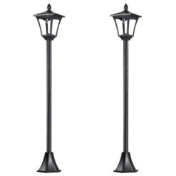 Outsunny 2 Pieces Outdoor Garden Solar Post Lamp Sensor Dimmable LED Lantern Bollard Pathway 1.6M Tall Black