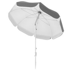 Outsunny Beach Umbrella Portable with Sand Anchor, Carry Bag, Adjustable Height & Tilt, UPF50+ UV Protection, Grey