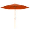 Outsunny 2.5m Wood Garden Parasol Sun Shade Patio Outdoor Wooden Umbrella Canopy, Table Market Umbrella with Vent, 38mm Pole, Rope Pulley Mechanism, Orange