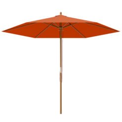Outsunny 2.5m Wood Garden Parasol Sun Shade Patio Outdoor Wooden Umbrella Canopy, Table Market Umbrella with Vent, 38mm Pole, Rope Pulley Mechanism, Orange