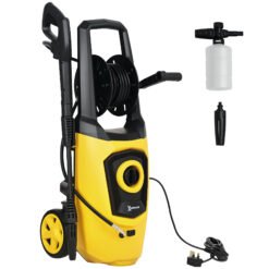 DURHAND 1800W HighPressureWasher, 150 Bar Pressure, 510 L/h Flow, High-Performance Portable Power Washer Jet Wash Cleaner with 6M Hose and Hose Reel for Garden, Car, Furniture, Yellow