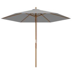 Outsunny 2.5m Wood Garden Parasol Sun Shade Patio Outdoor Wooden Umbrella Canopy, Table Market Umbrella with Vent, 38mm Pole, Rope Pulley Mechanism, Light Grey