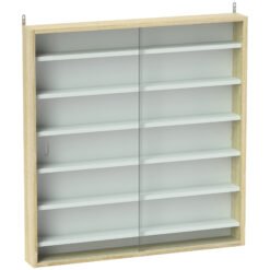 HOMCOM 7-Tier Wall Display Shelf Unit Cabinet w/ 6 Adjustable Shelves Glass Doors Home Office Ornaments 83x80cm, Oak