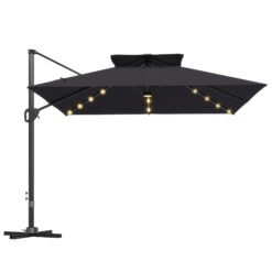 Outsunny Multi-Angle LED Light Parasol Umbrella - Black